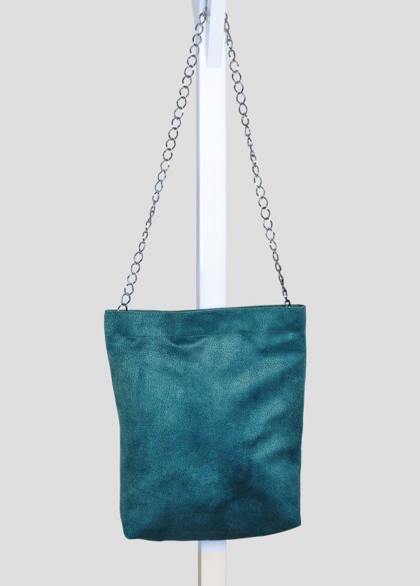 Indoor shoot of waterproof green fabric bag