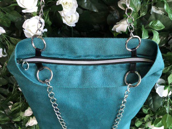 Close up of the waterproof green big fabric bag