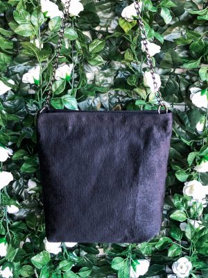 Front of black fabric bag on the hanger