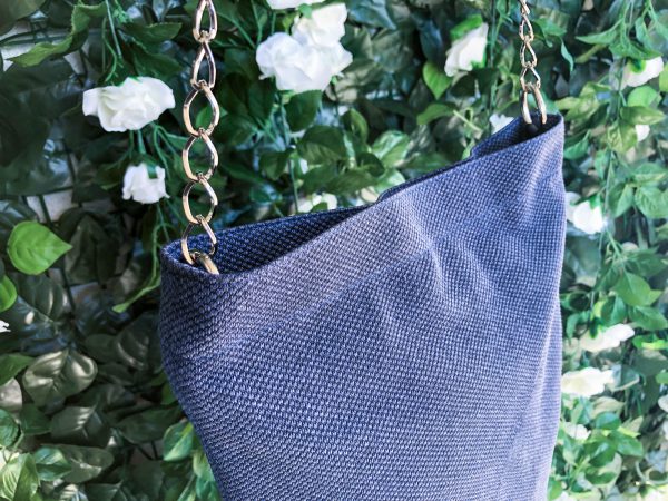 Fabric detail of the blue cotton bag