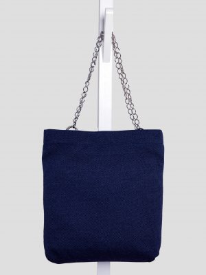 Indoor shoot of big blue cotton fabric bag