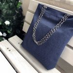 General view of big blue cotton bag on the bench